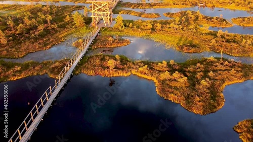 Magical reflection on bog lakes during sunset in Estonia, Männikjärve, Endla raba photo
