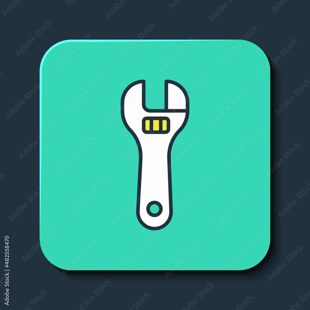 Filled outline Adjustable wrench icon isolated on blue background. Turquoise square button. Vector Filled outline Adjustable wrench icon isolated on blue background. Turquoise square button. Vector