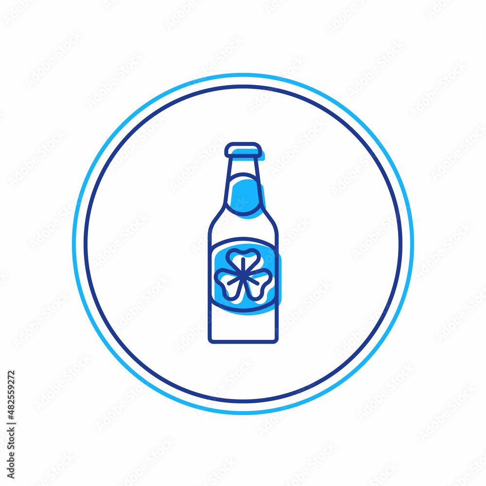 Filled outline Beer bottle with clover trefoil leaf icon isolated on white background. Happy Saint Patricks day. National Irish holiday. Vector Filled outline Beer bottle with clover trefoil leaf icon isolated on white background. Happy Saint Patricks day. National Irish holiday. Vector