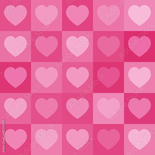 Seamless checkered vector pattern with pink heart. Abstract geometric background.