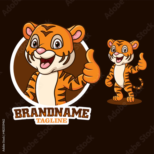 Cartoon little tiger mascot giving thumb up #482559462