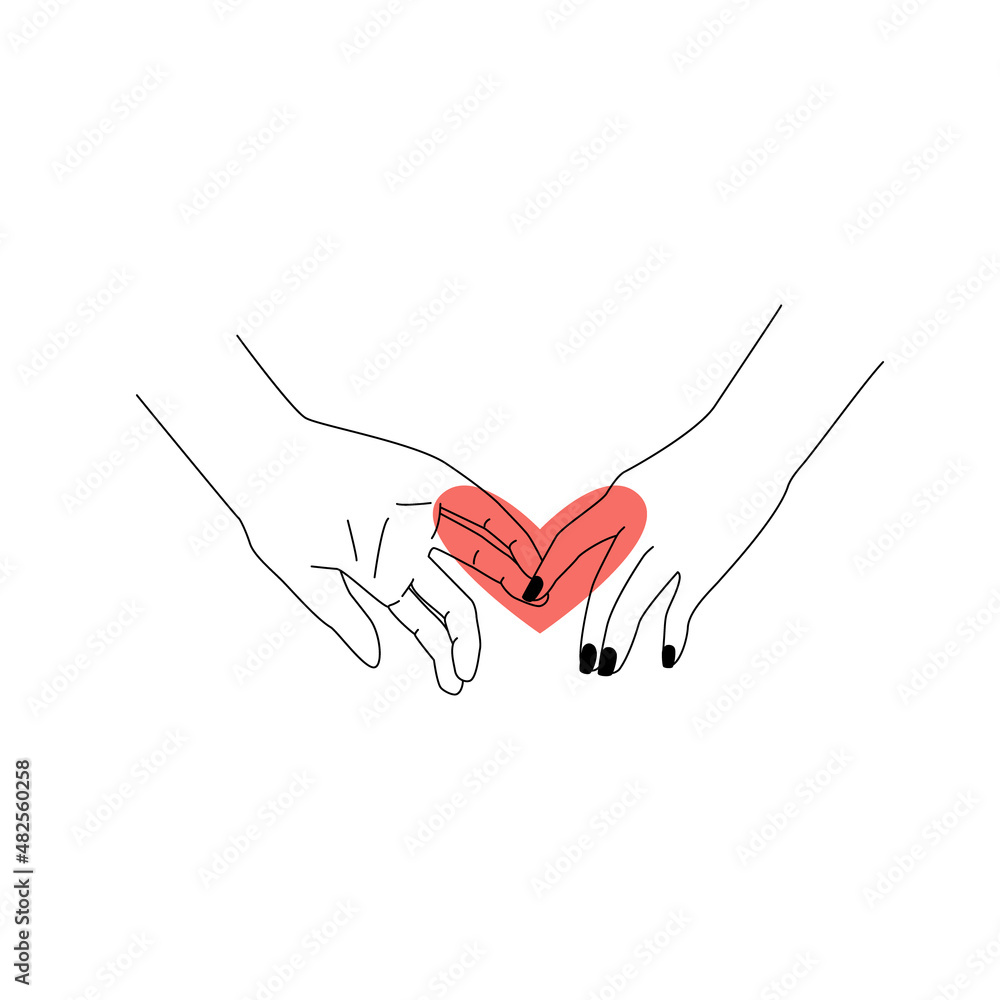 Couple holding hands line drawing. Happy relationship concept Couple holding hands line drawing. Happy relationship concept