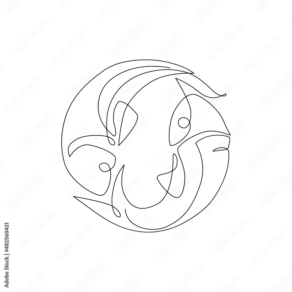 Astrological Pisces zodiac sign one line drawing. Astrological Pisces zodiac sign one line drawing.