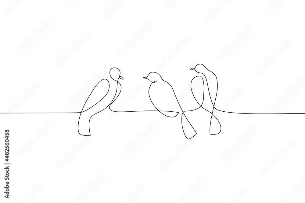 Fotografija Abstract birds on branches continuous one line drawing