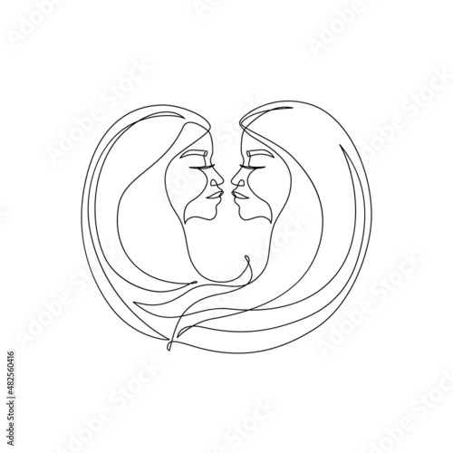 Astrological Gemini zodiac sign one line drawing.