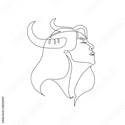 Capricorn woman astrological sign. Beautiful girl in line art style