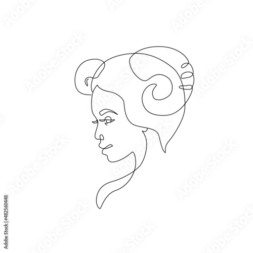 Aries woman astrological sign. Beautiful girl in line art style
