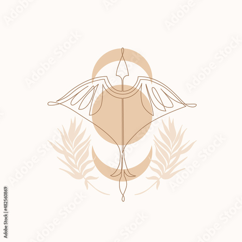 Astrological sagittarius zodiac sign one line drawing in boho minimal style