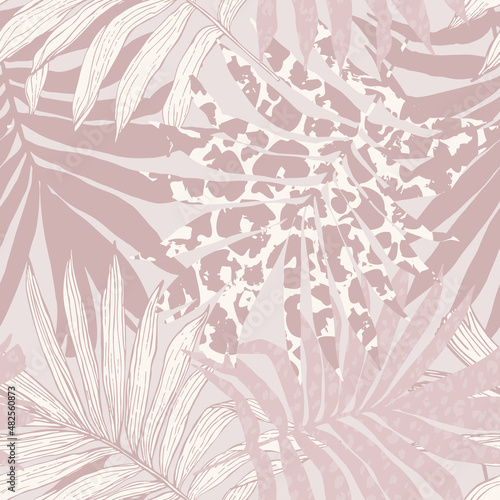 Abstract palm leaves filled with animal print.