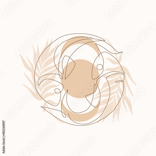 Elegant astrology emblem, symbol outline, contour for mystic logo, calendar print in boho minimal style