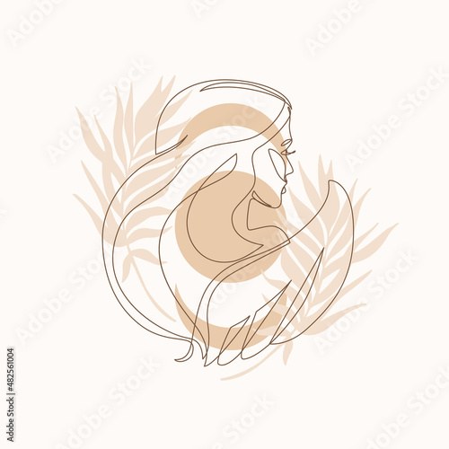 Elegant astrology emblem, symbol outline, contour for mystic logo, calendar print in boho minimal style.