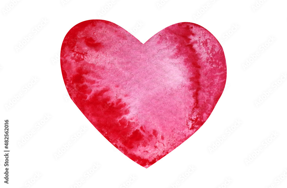 Watercolor painted pink heart, element for your design