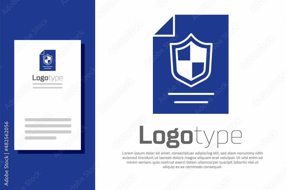 Blue Contract with shield icon isolated on white background. Insurance concept. Security, safety, protection, protect concept. Logo design template element. Vector. Blue Contract with shield icon isolated on white background. Insurance concept. Security, safety, protection, protect concept. Logo design template element. Vector.
