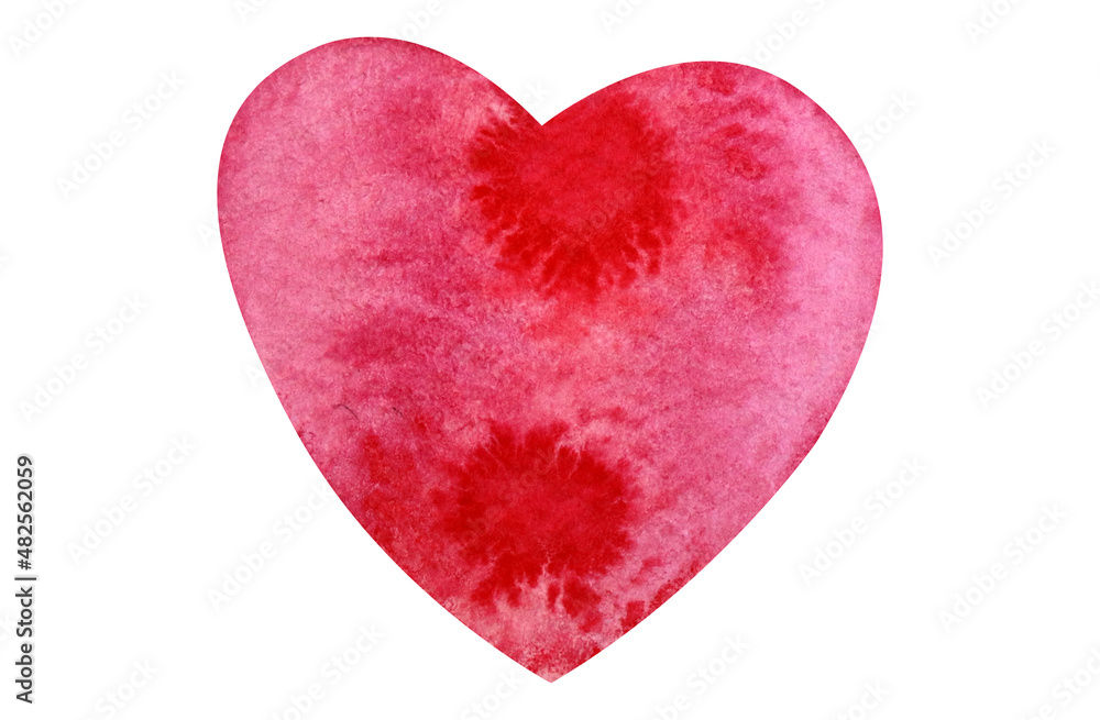 Watercolor painted pink heart, element for your design