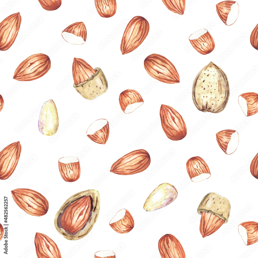 Seamless pattern with watercolor almond nuts Seamless pattern with watercolor almond nuts