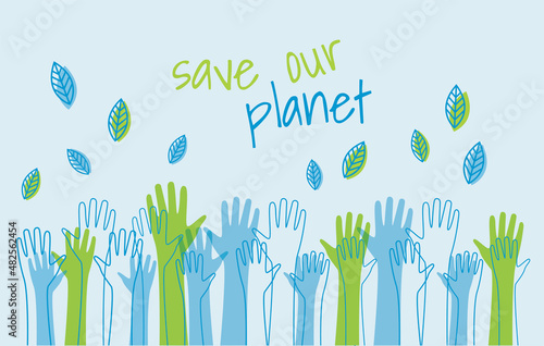 save the world Ecology concept. silhouettes of hands raised up Suitable for posters flyers banners for Earth Day