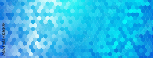 Abstract mosaic background of shiny hexagonal tiles in light blue colors © Olga Moonlight