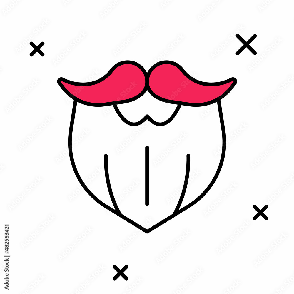Filled outline Mustache and beard icon isolated on white background. Barbershop symbol. Facial hair style. Vector
