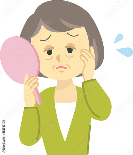 イラスト素材：まぶたの皮膚がたるみ視野が狭くなる病気、加齢によって起こる「眼瞼下垂症」等
