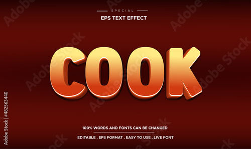 Editable 3d text effect delicious cook style banner