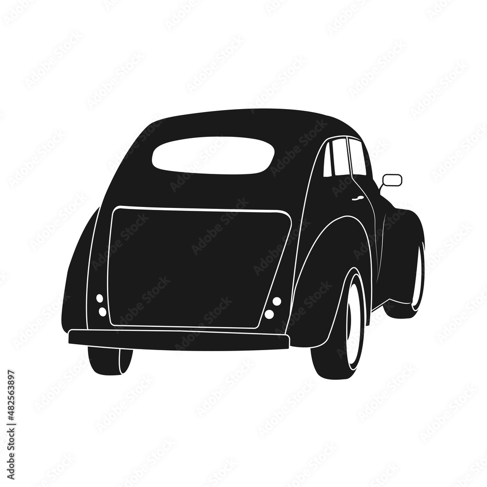Old classic car silhouette back view Stock Vector