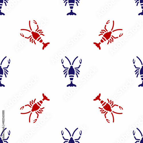 Blue and red Lobster icon isolated seamless pattern on white background. Vector