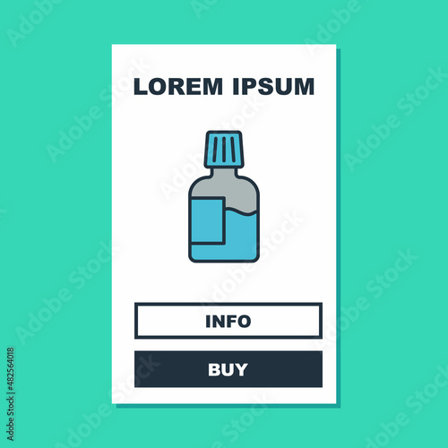 Filled outline Mouthwash plastic bottle icon isolated on turquoise background. Liquid for rinsing mouth. Oralcare equipment. Vector