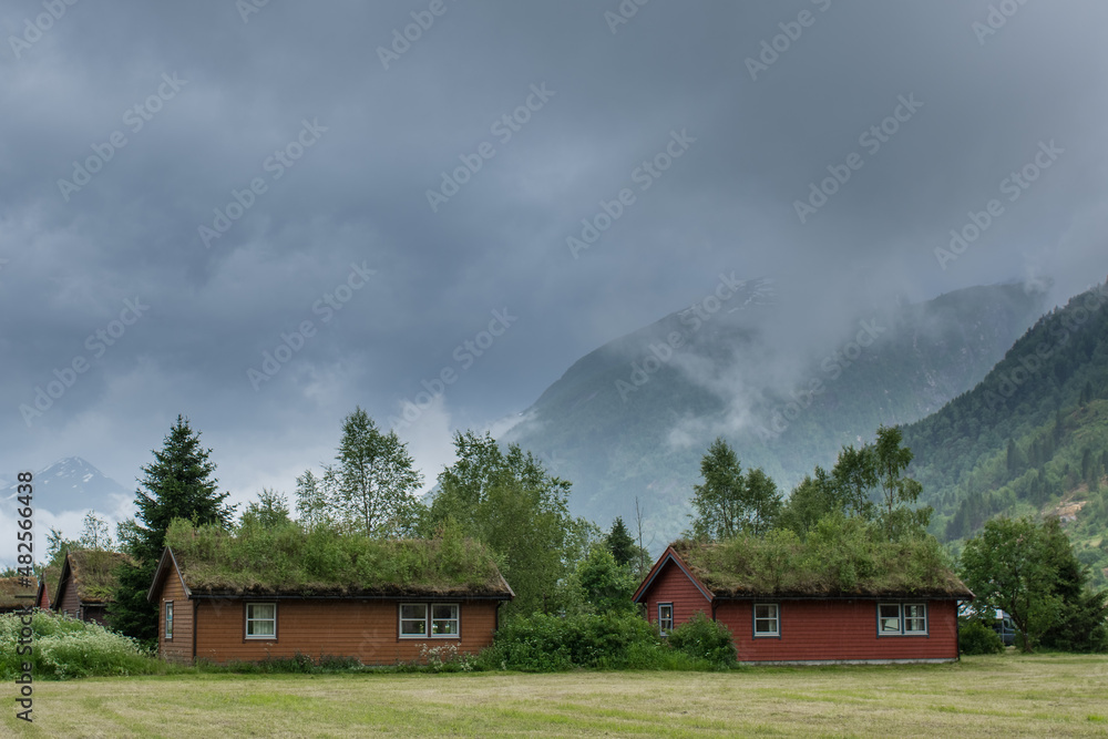 Fjærland (Mundal) in the valley of the longest fjord in Norway. During the rain.