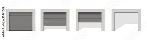 Open and closed garage doors. Automatic lifting gates to the garage or warehouse.