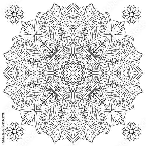 Vector drawing for coloring book. Geometric floral pattern. Contour drawing on a white background. Mandala.