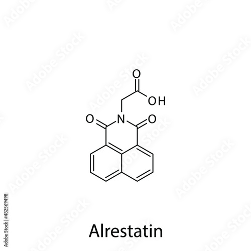 Alrestatin molecular structure, flat skeletal chemical formula. Aldose reductase inhibitors drug used to treat Diabetes type 2. Vector illustration.