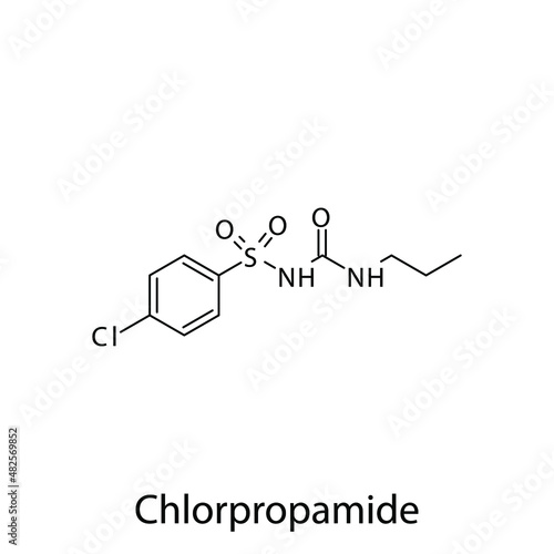 Chlorpropamide molecular structure, flat skeletal chemical formula. Sulfonylureas  drug used to treat Diabetes type 2. Vector illustration. photo