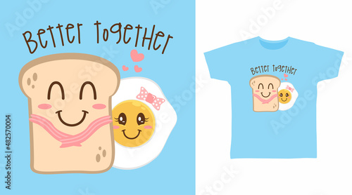 Cute bread with egg tee designs concept