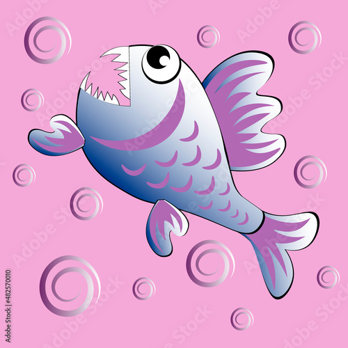 predatory evil piranha fish. Fabulous underwater world. Styling, cartoon style