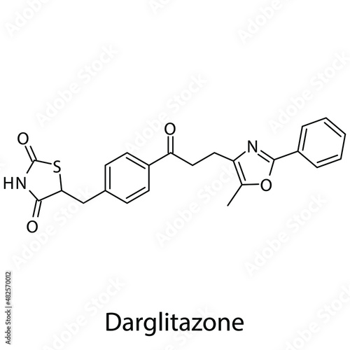 Darglitazone molecular structure, flat skeletal chemical formula. Thiazolidinedione drug used to treat Diabetes type 2. Vector illustration.