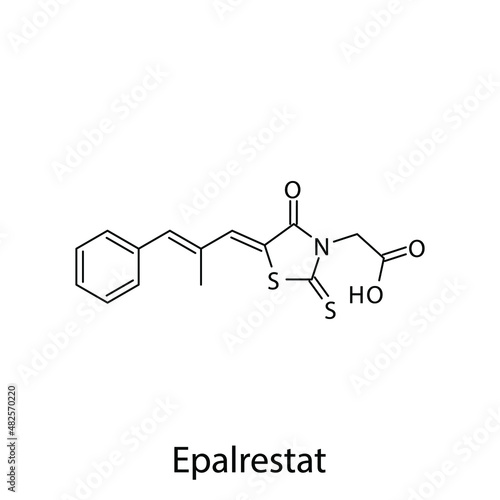 Epalrestat molecular structure, flat skeletal chemical formula. Aldose reductase inhibitors drug used to treat Diabetes type 2. Vector illustration.