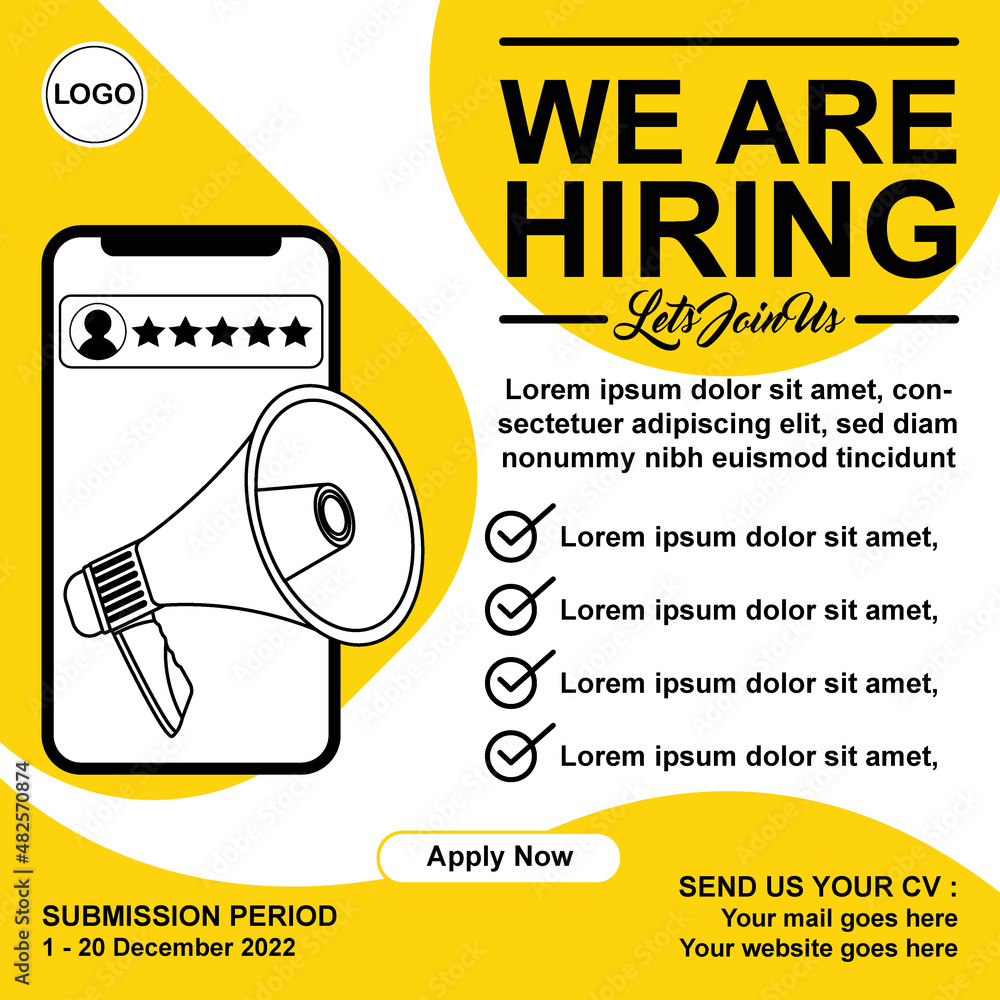 recruitment poster banner job vacancy we are hiring megaphone square ...