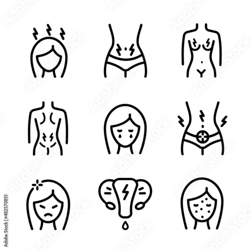 Menstruation symptoms icon set