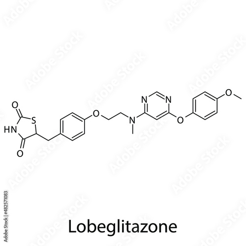Lobeglitazone molecular structure, flat skeletal chemical formula. Thiazolidinedione drug used to treat Diabetes type 2. Vector illustration.