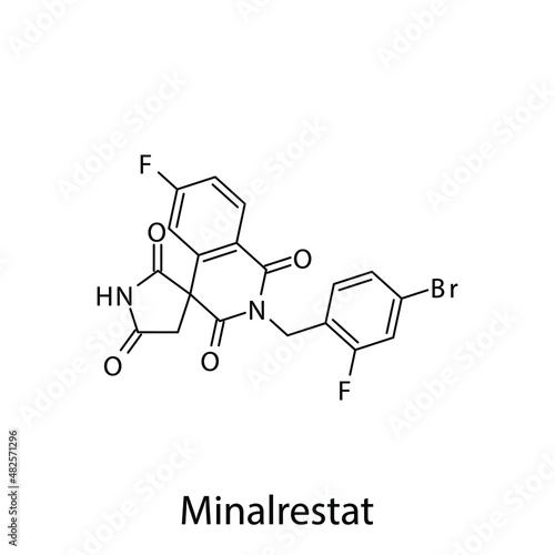 Minalrestat molecular structure, flat skeletal chemical formula. Aldose reductase inhibitors drug used to treat Diabetes type 2. Vector illustration.