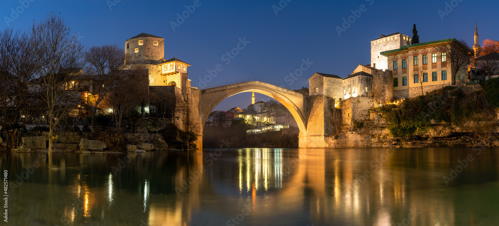 view of the medieval ottoman bridge of Mostar in Bosnia and Herzegovina.