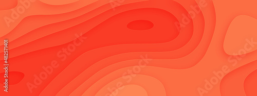 Luxury orange abstract papercut background with 3d geometry circles. Orange paper cut banner with 3D slime abstract background and orange waves layers.	
