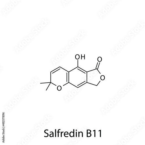 Salfredin B11 molecular structure, flat skeletal chemical formula. Aldose reductase inhibitors drug used to treat Diabetes type 2. Vector illustration.