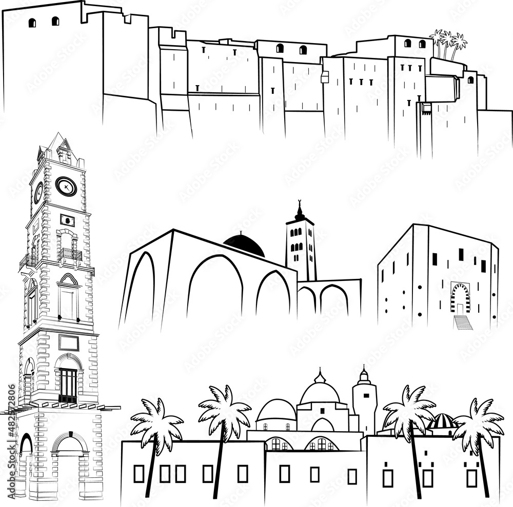 Historical landmarks of Tripoli, Tripoli Castle, Taynal Mosque, Al-Tal Clock Tower, Al-Hamidiyah Clock, the Great Mosque, Sba` Tower 