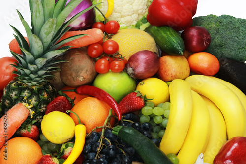 Fruits and vegetables apples isolated white pineapple Strawberry Grapes potatoes carrots peppers 