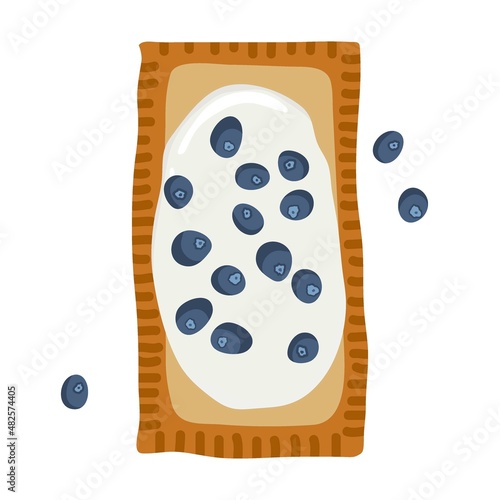 Homemade Pop Tart with blueberries Pastry. Colored flat cartoon vector isolated on white background for menu, cafe, restaurant, for cooking class, homemade pop-tart recipe. Snack or Breakfast