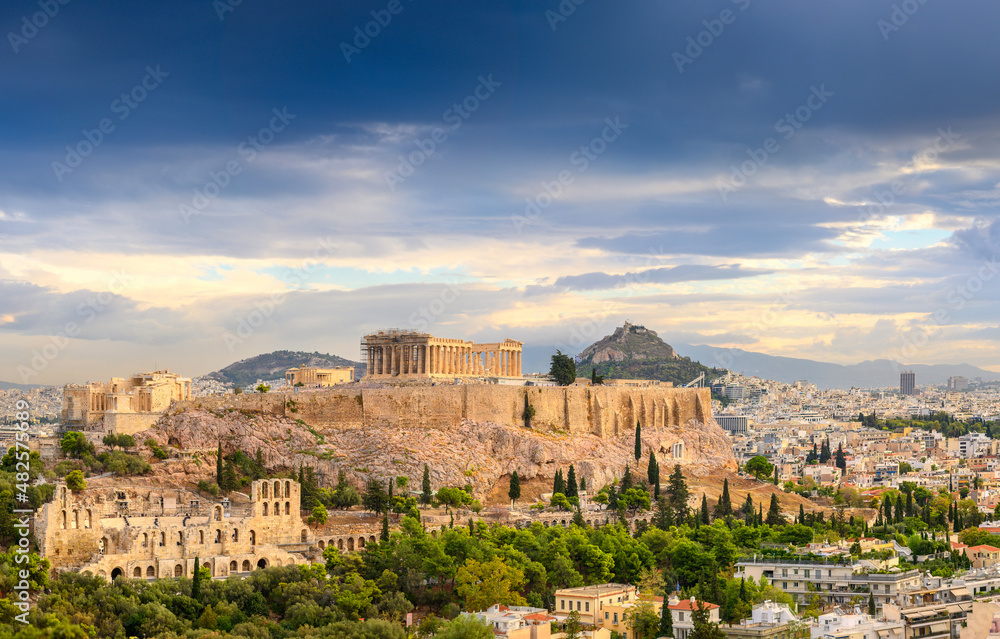 Obraz na płótnie Panorama of Athens with Acropolis hill, Athens, Greece. Picturesque view of the remains of the ancient city of Athens. w salonie