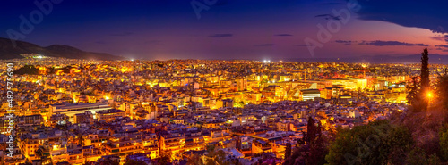 Obraz na płótnie Beautiful panorama of night Athens, Greece, Europe. View of the city at night w salonie