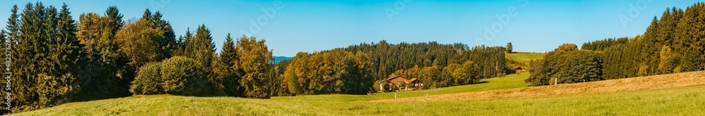 High resolution stitched panorama of a beautiful summer view near Kirchberg im Wald, Bavarian forest, Bavaria, Germany