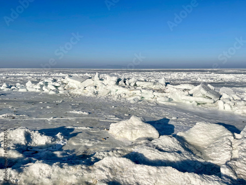 The ice-bound Amur Bay of the Sea of Japan. Russia  Vladivostok